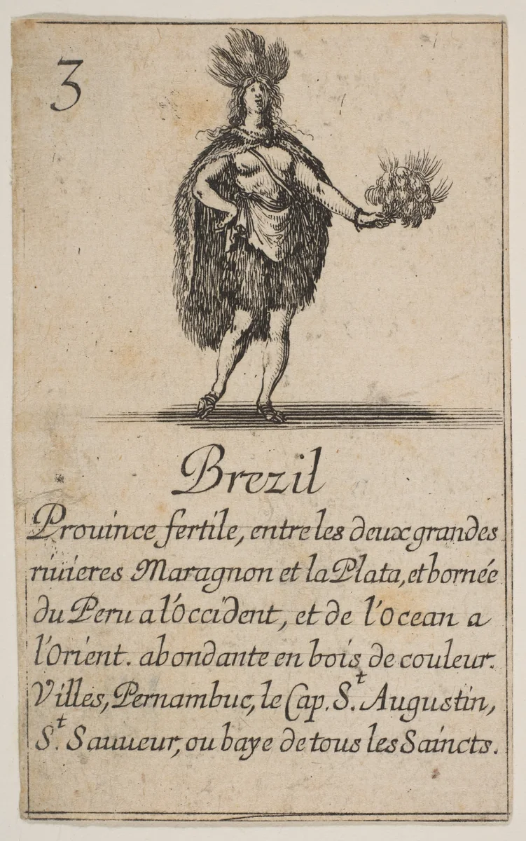 Brazil, from the playing cards "Jeu de la Géographie" by Stefano della Bella, print, 1644
