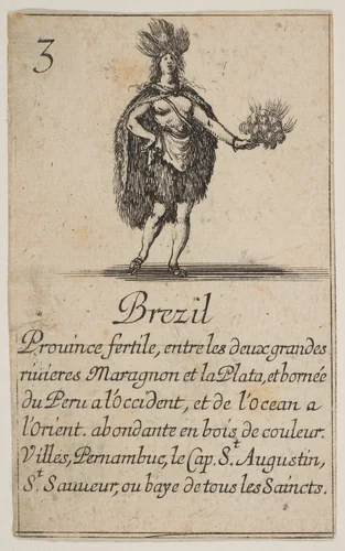 Brazil, from the playing cards "Jeu de la Géographie" by Stefano della Bella, print, 1644