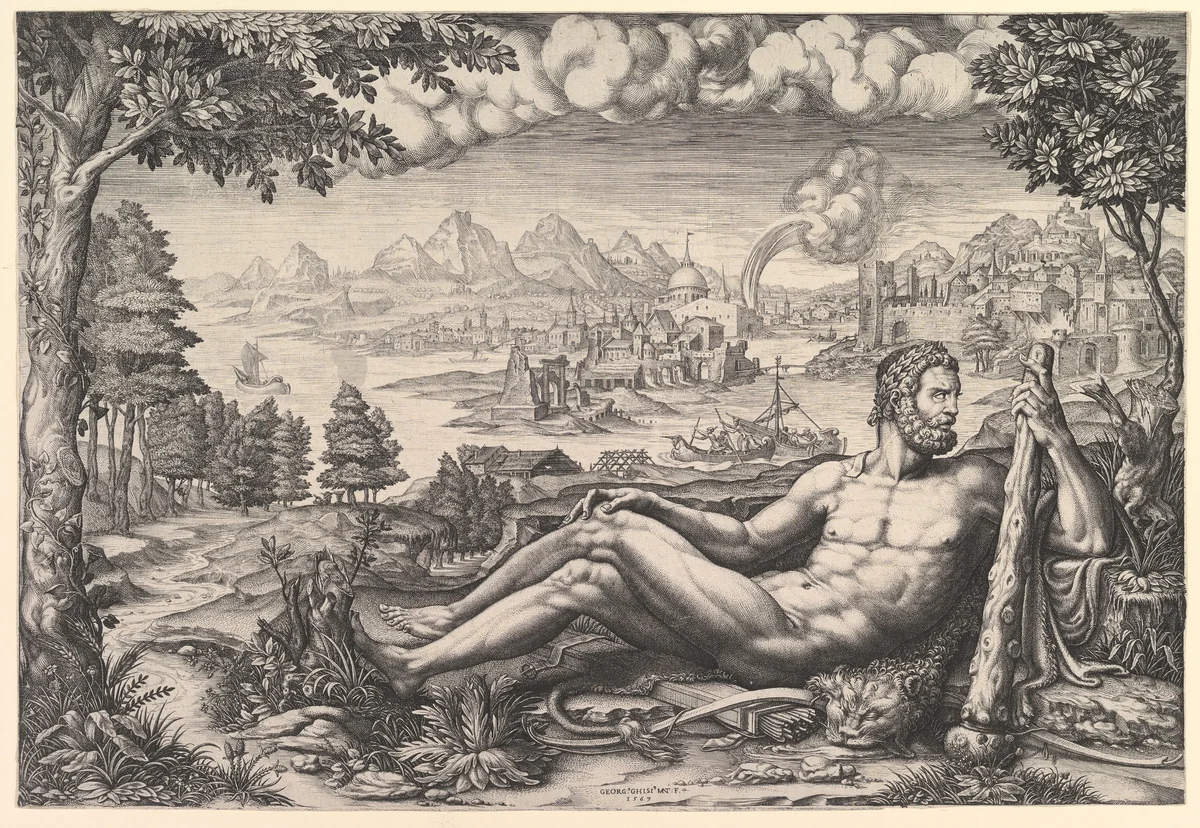 Hercules Resting from His Labors by Giorgio Ghisi, print, 1567