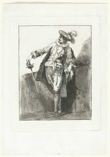 Edelman met degen en baret by Michel Barthélémy Ollivier, print, 1722-1784