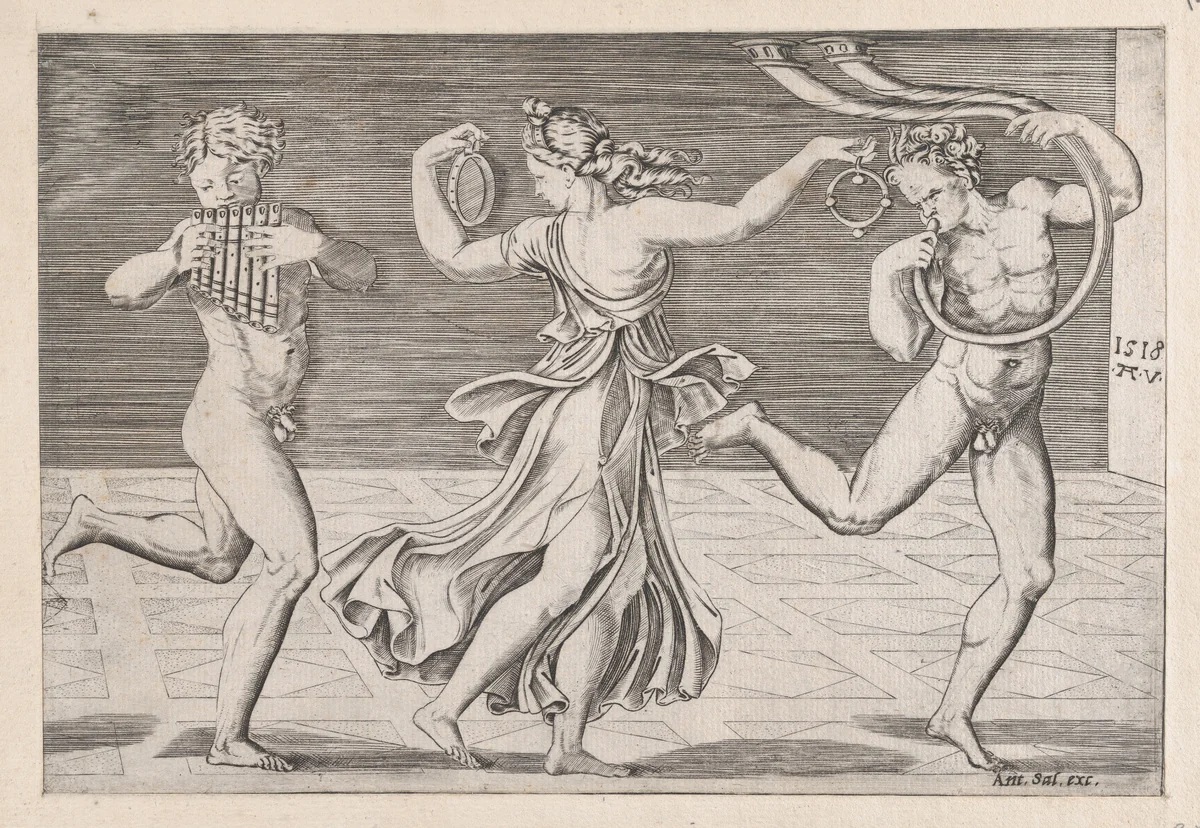 Dance of Fauns and Bacchants, from "Speculum Romanae Magnificentiae" by anonymous, print, 1518