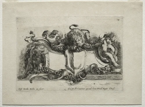 Collection of Various Caprices and New Designs of Cartouches and Ornaments: No 18 by Stefano della Bella, print, 1646