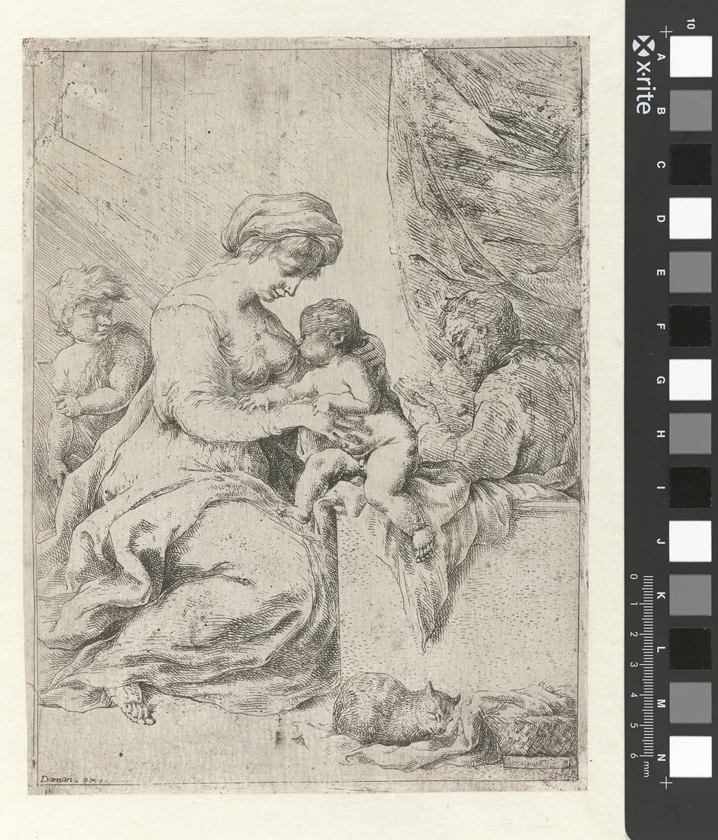 Maria zoogt het Christuskind by Bartolomeo Biscaino, print, 1642-1657