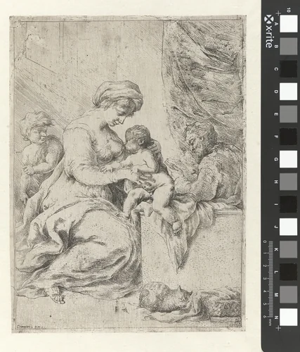 Maria zoogt het Christuskind by Bartolomeo Biscaino, print, 1642-1657