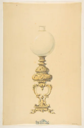 Design for an Oil Lamp by anonymous, drawing, 1800-1899