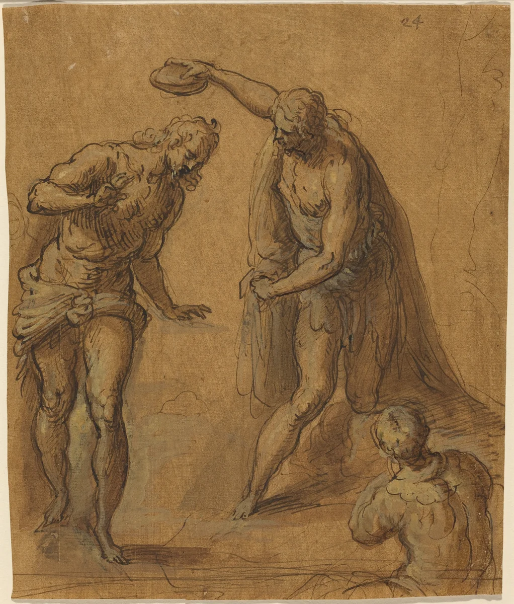 Sketch for a Baptism of Christ by Jacopo Palma il Giovane, drawing, 1548-1628