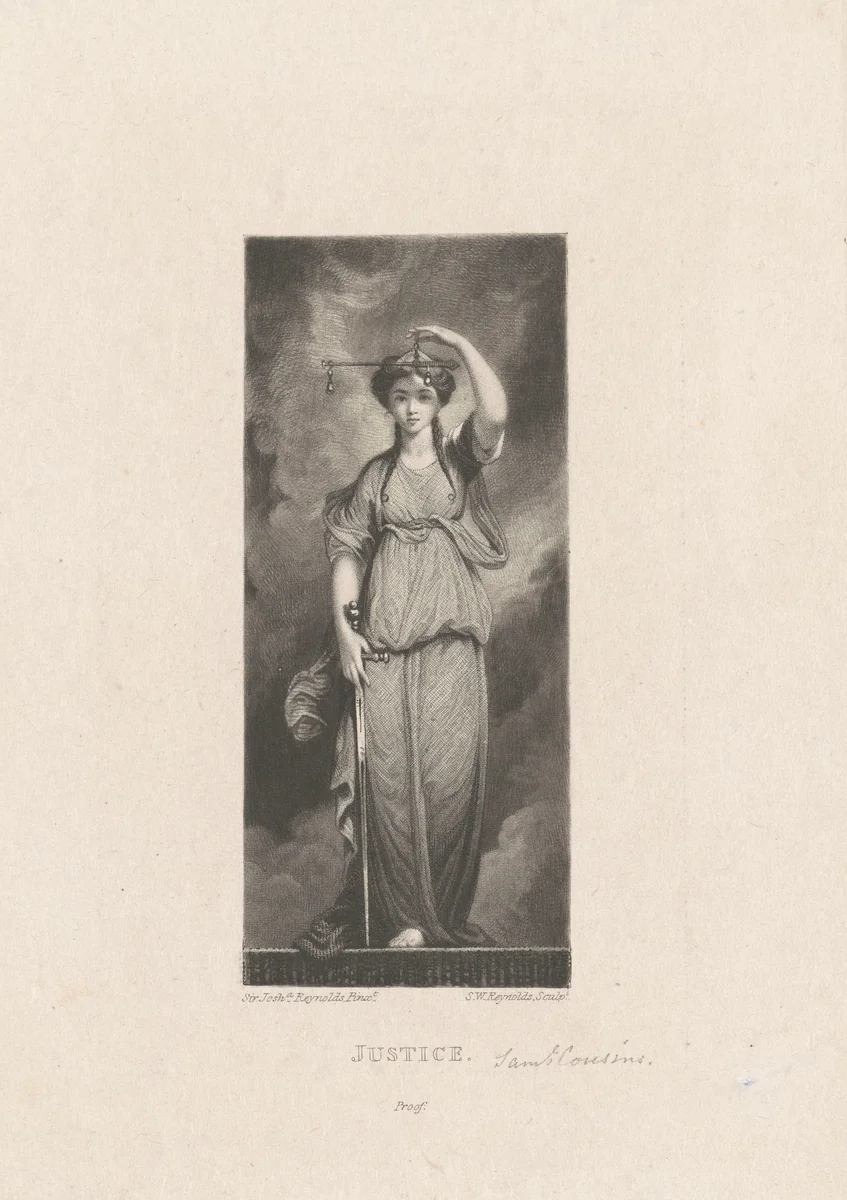 Justice by Samuel William Reynolds I; Sir Joshua Reynolds, print, 1773-1835