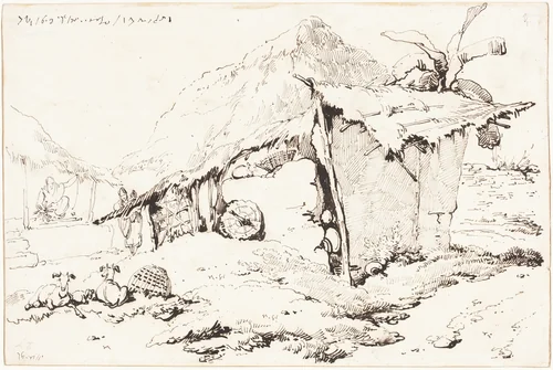 A Village Hut in India [recto] by George Chinnery, drawing, 1814-1824