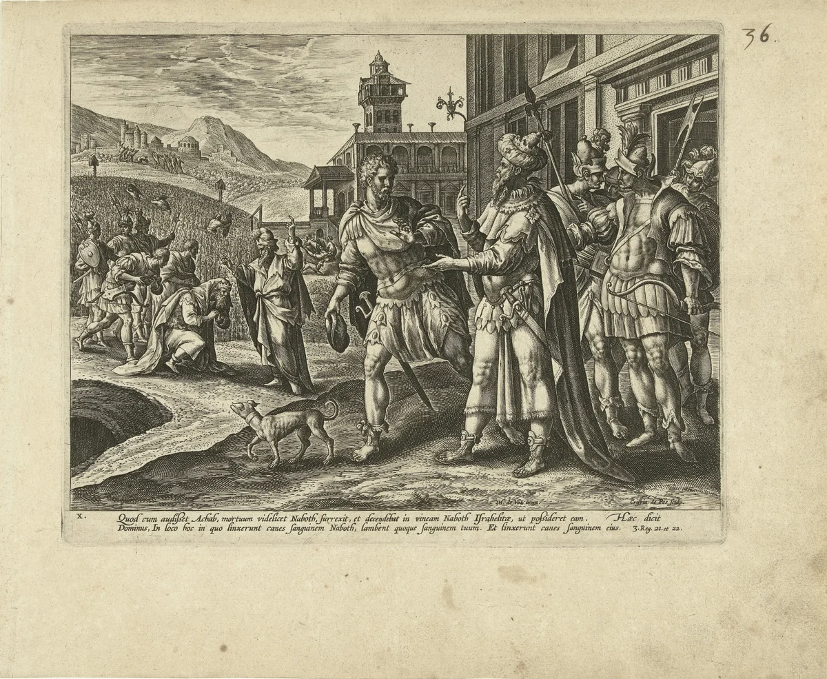 Wijngaard van Nabot: het tiende Gebod by Unknown, print, 1585-1589
