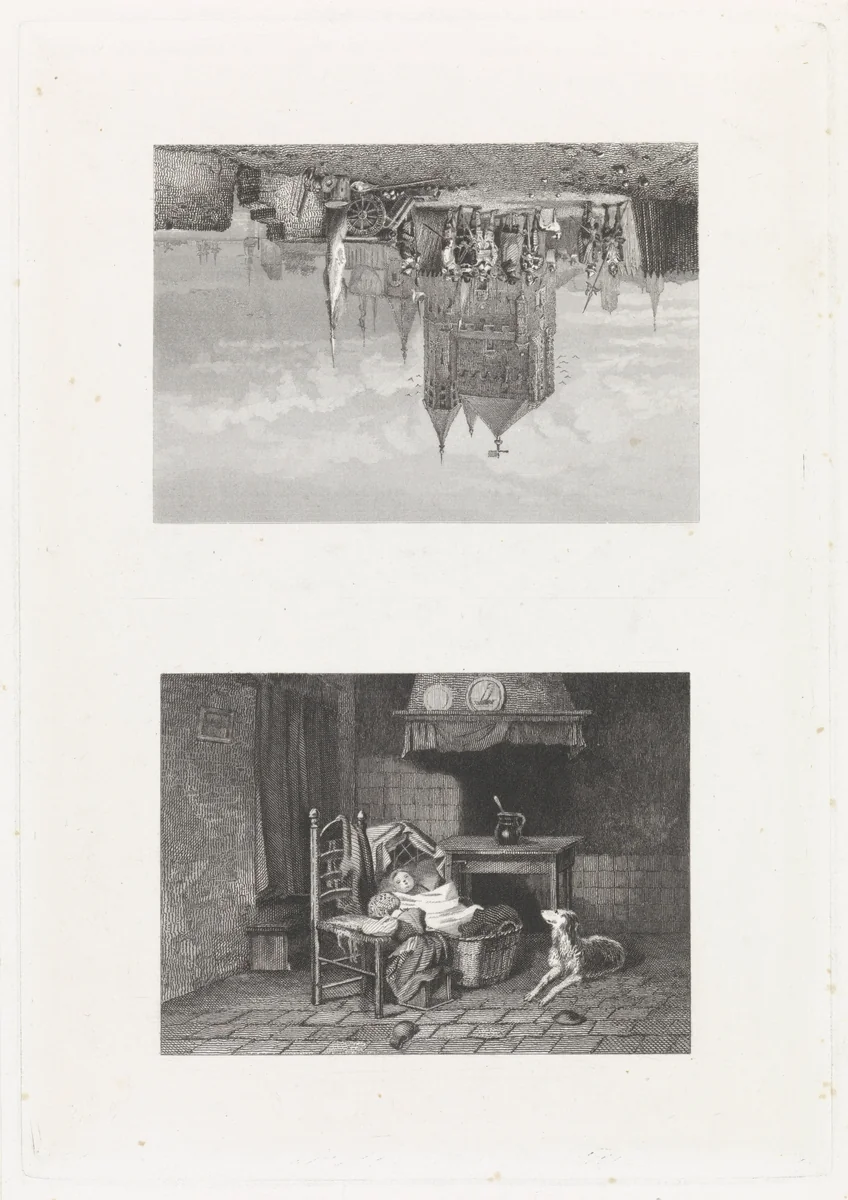Interieur en soldaten bij een stad by Christiaan Lodewijk van Kesteren, print, 1842-1897