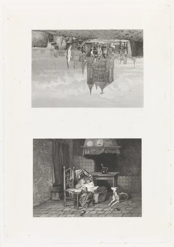 Interieur en soldaten bij een stad by Christiaan Lodewijk van Kesteren, print, 1842-1897