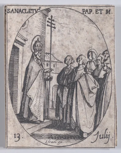 S. Anaclet, pape et martyr (St. Anacletus, Pope and Martyr), July 13th, from "Les Images De Tous Les Saincts et Saintes de L'Année" (Images of All of the Saints and Religious Events of the Year) by Jacques Callot, print, 1636