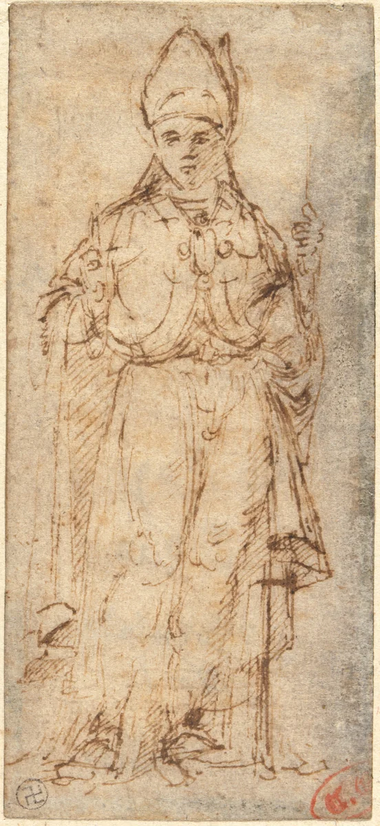 Saint Louis of Toulouse Holding a Staff by Giovanni Bellini, drawing, 1460-1465