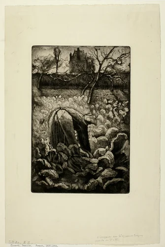 Woman in the Kitchen Garden by Camille Pissarro, print, 1875-1885