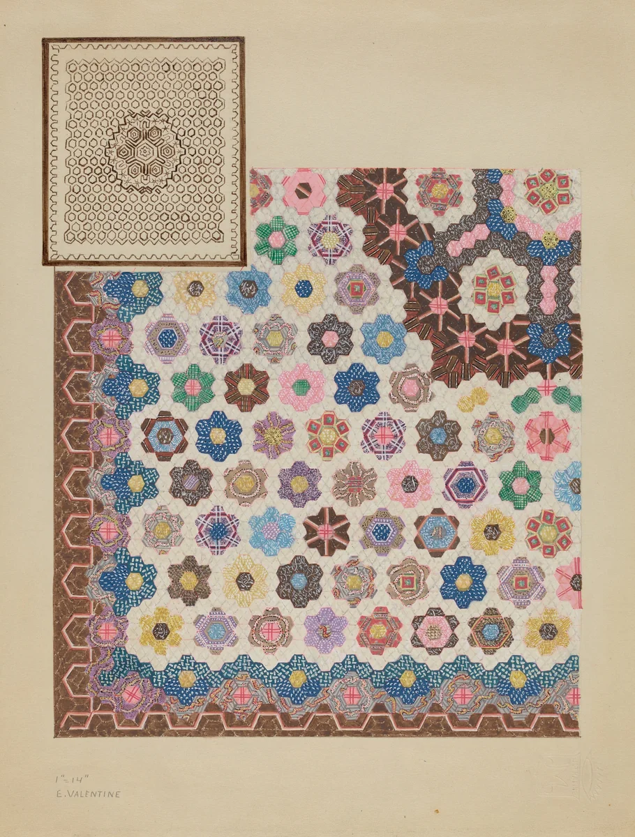 Patchwork Quilt by Elizabeth Valentine, index of american design, 1936