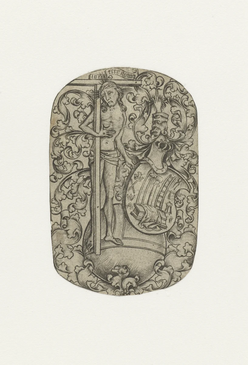 Christus met de passiewerktuigen by Israhel van Meckenem, print, 1455-1503
