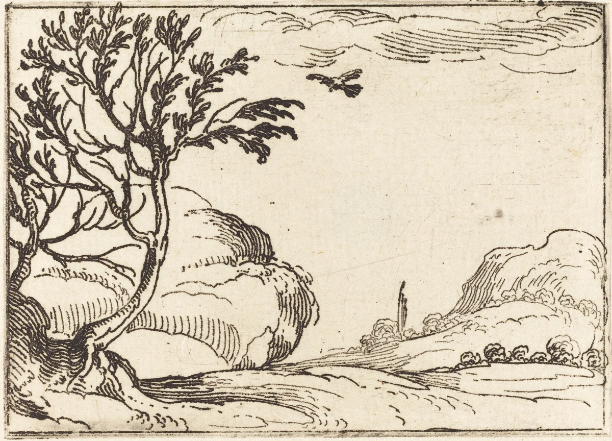 Turtle Dove Flying in the Desert by Jacques Callot, print, 1592-1635