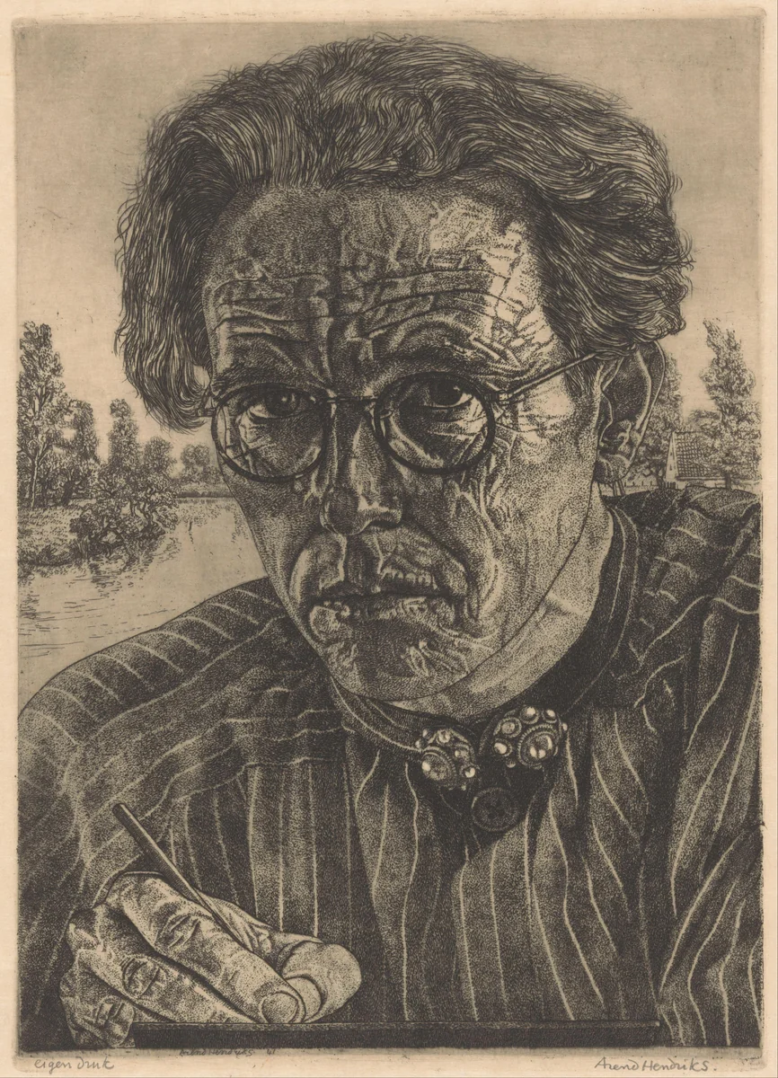 Zelfportret by Arend Hendriks, print, 1911-1943
