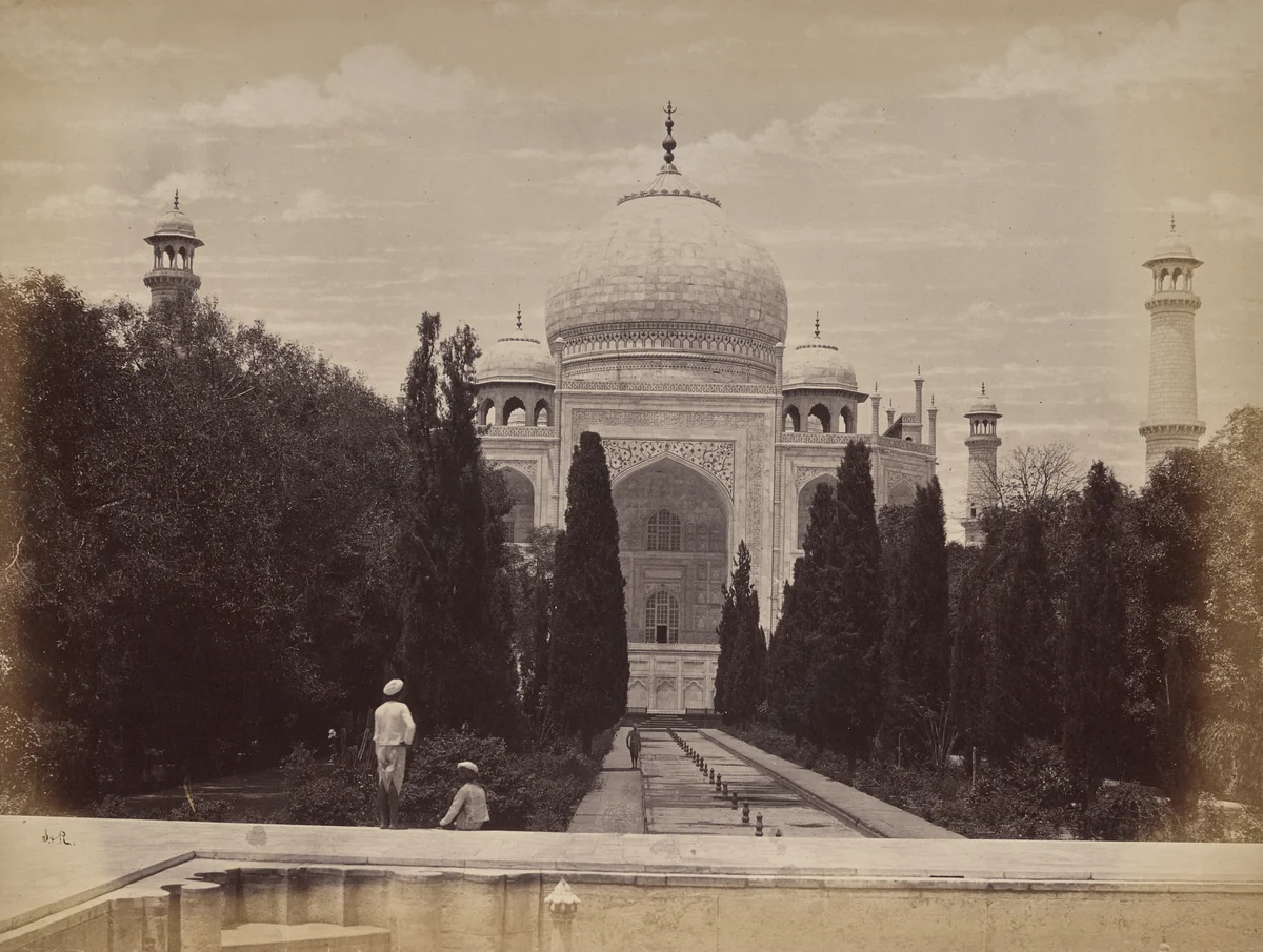 Agra. View of the Taj in Front of Nootkan (The Light of the World), Wife of the Emperor Akbar, View from the River by Samuel Bourne, photograph, 1863-1870
