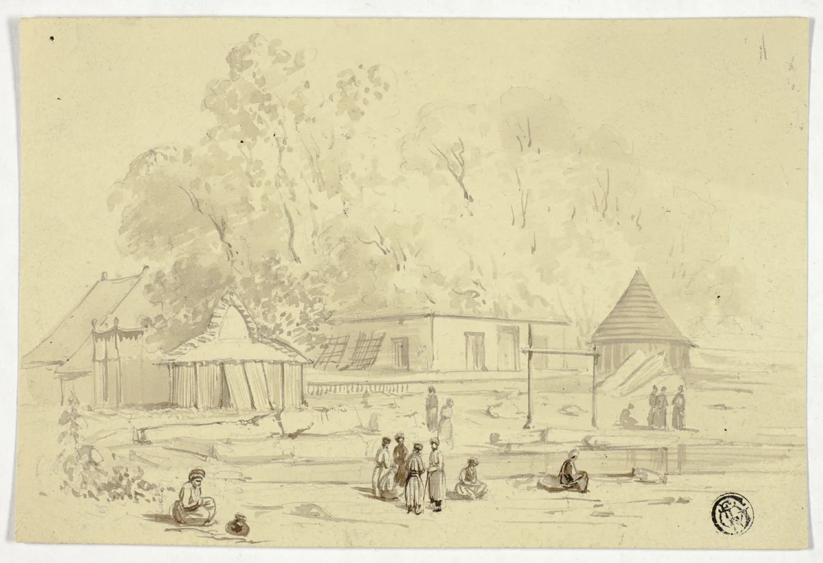 Indian Village Beside Stream by Unknown Artist, drawing, 1700-1799