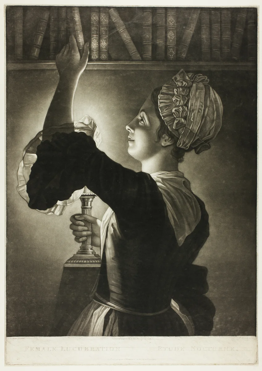 Female Lucubration: Étude Nocturne by Philip Dawe, print, 1772