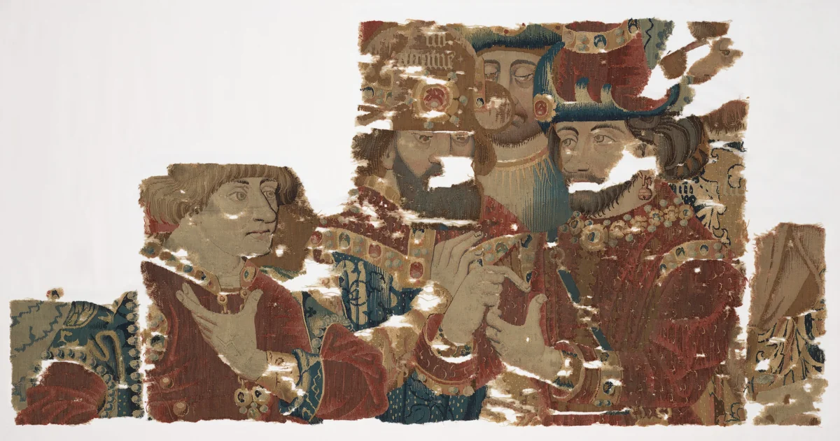 Busts of Achilles, Agamemnon, and Hector in Conference (from Scenes from The Story of The Trojan War) by Pasquier Grenier, textile, 1467-1493