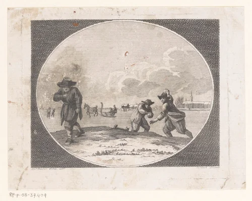 Kinderen gooien met sneeuwballen by anonymous, print, 1754-1842