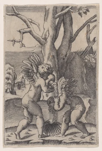 Two Cupids by Agostino Veneziano, print, 1514-1536