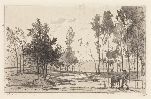 Donkey at a Watering Place (L'Ane a l'abreuvoir) by Charles-François Daubigny, print, 1850