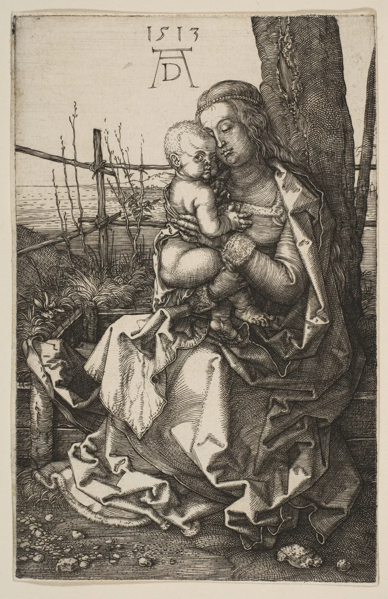 Virgin and Child Seated by a Tree by Albrecht Dürer, print, 1513