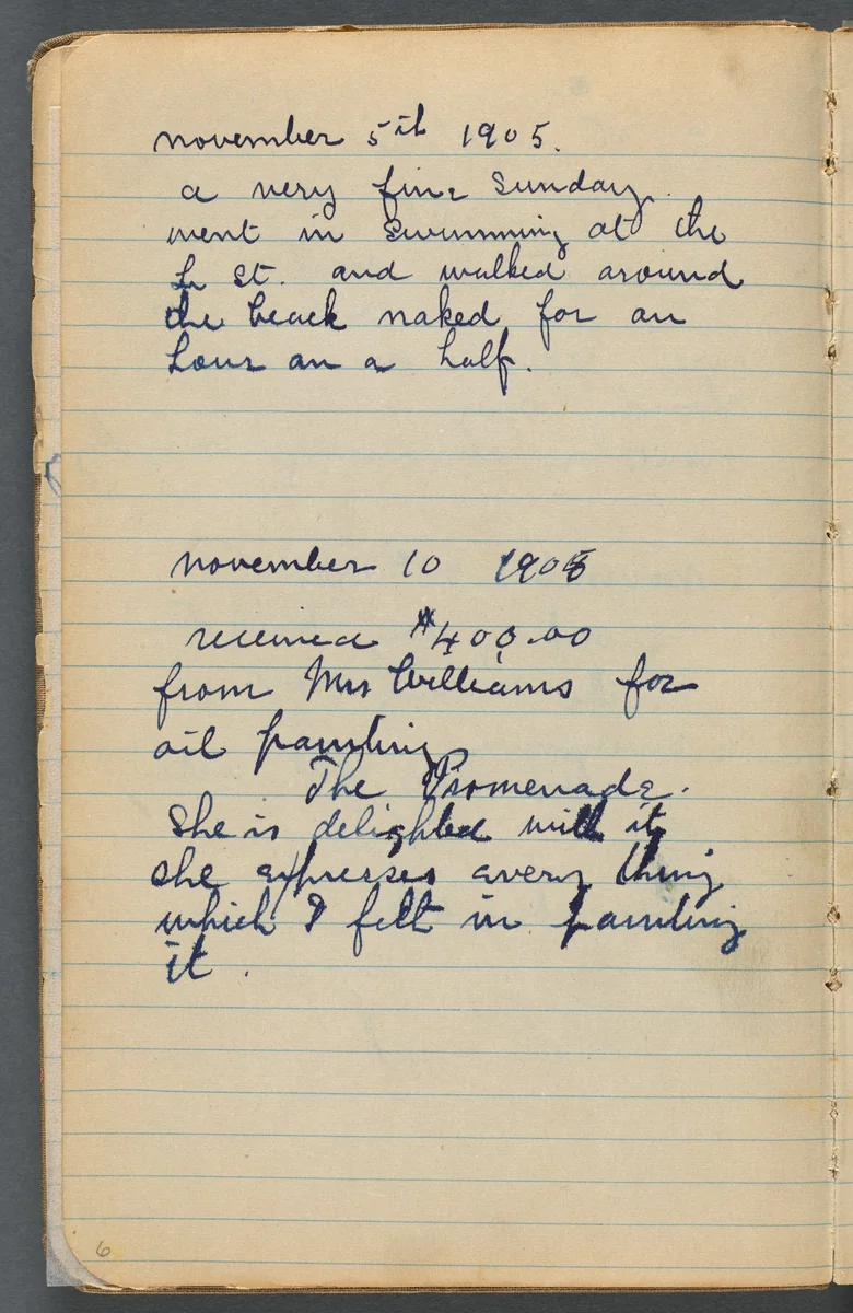 Sketchbook, page 006: Notes by Maurice Prendergast, book, 1905-1910