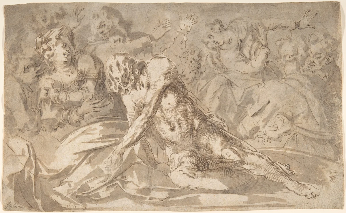 The Raising of Lazarus by Jacques Bellange, drawing, 1595-1616
