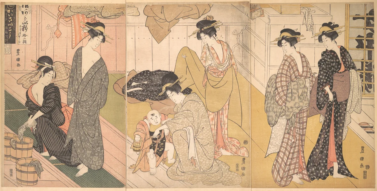 Women and an Infant Boy in a Public Bath House by Utagawa Toyokuni, print, 1789-1809