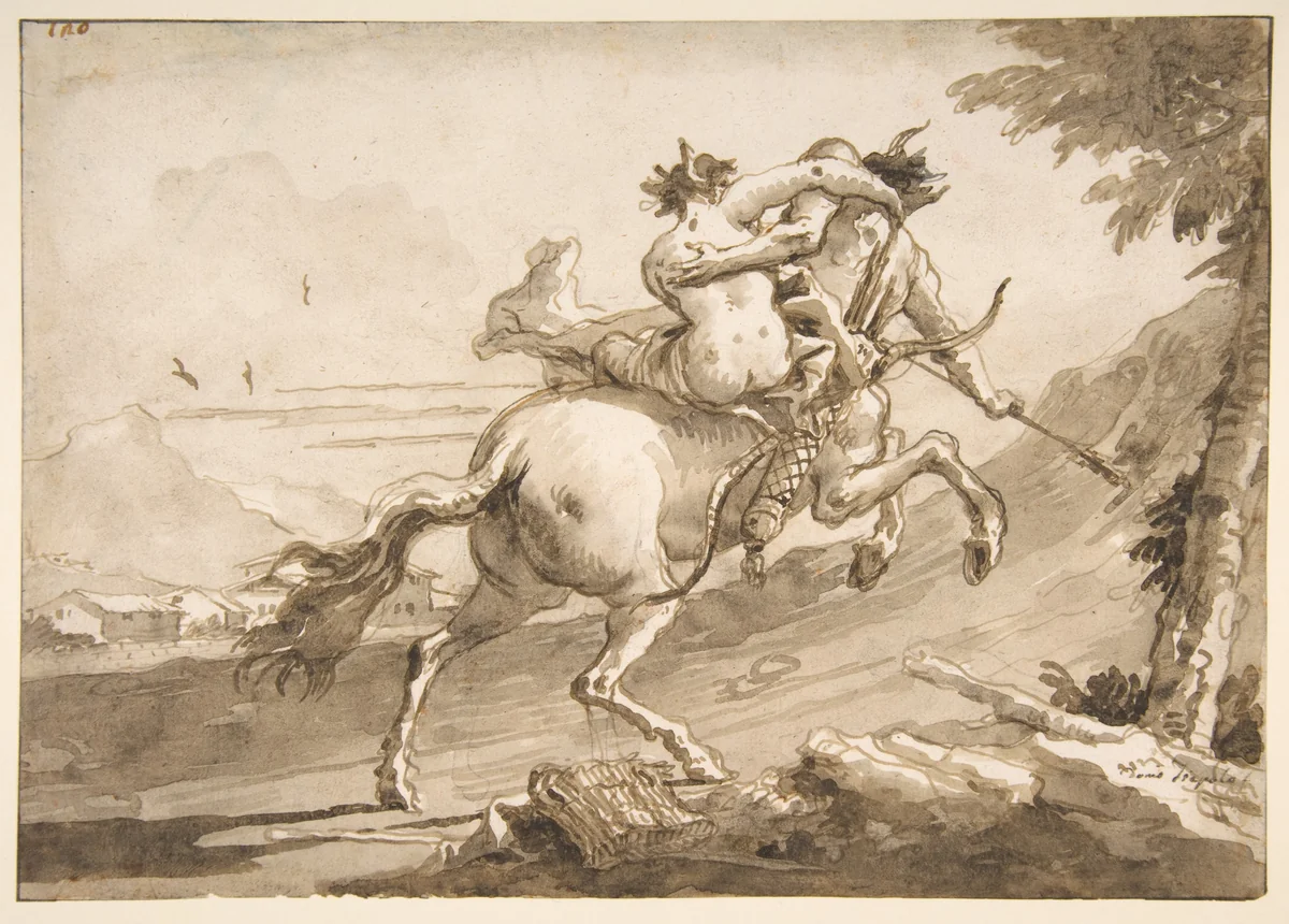 Back View of a Centaur Abducting a Satyress by Giovanni Domenico Tiepolo, drawing, 1727-1804