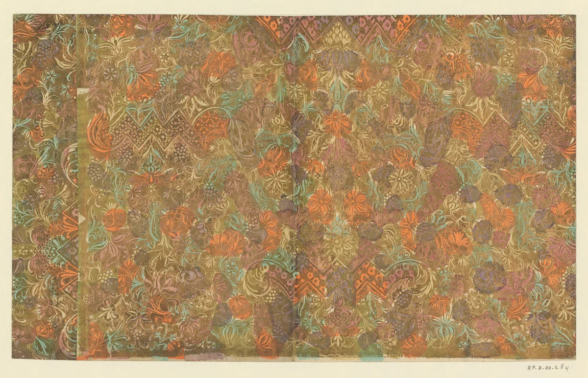 Blad met ranken met bloemen, vruchten en zigzag bandwerk by anonymous, other, 1730-1780