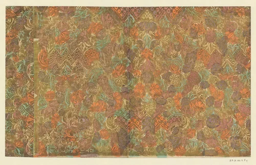 Blad met ranken met bloemen, vruchten en zigzag bandwerk by anonymous, other, 1730-1780