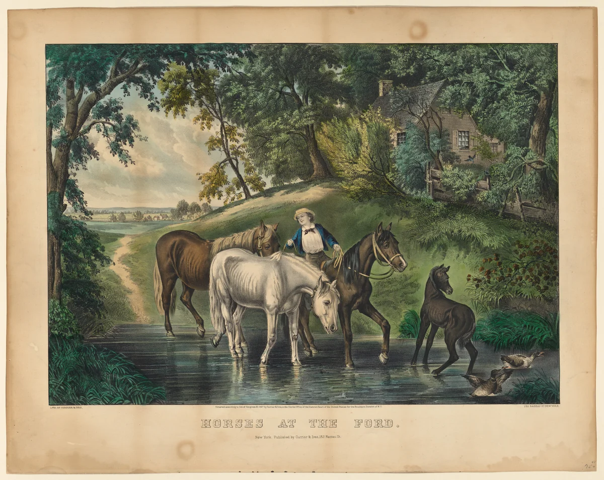 Horses at the Ford by Currier & Ives, print, 1867