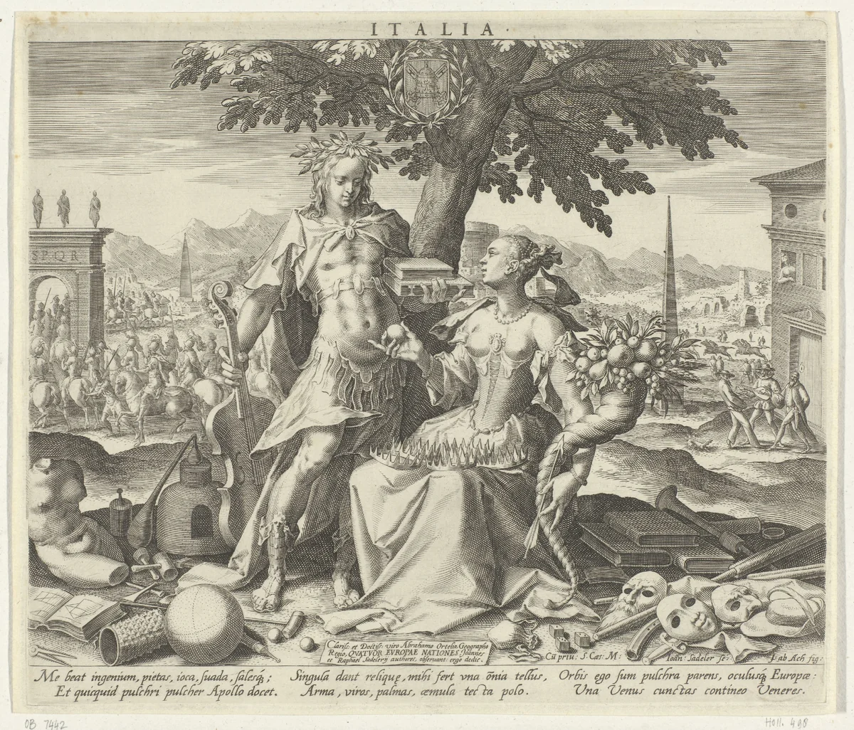 Italië, met Venus en Apollo by Unknown, print, 1588-1595