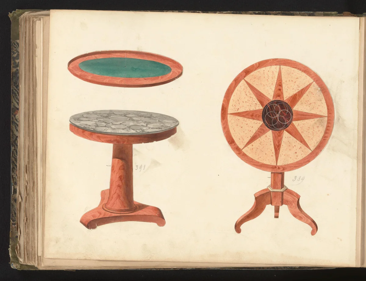 Ontwerp voor een gueridon en een tafel by anonymous, drawing, 1825-1839