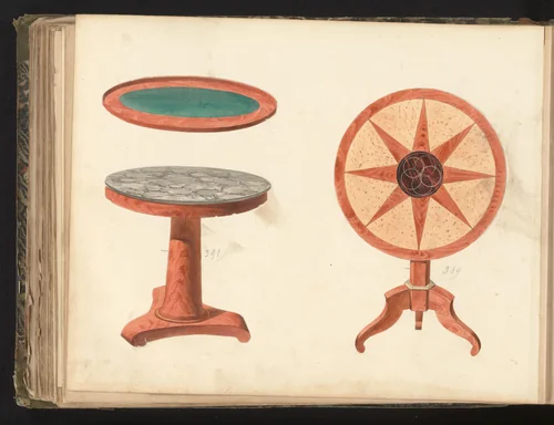 Ontwerp voor een gueridon en een tafel by anonymous, drawing, 1825-1839