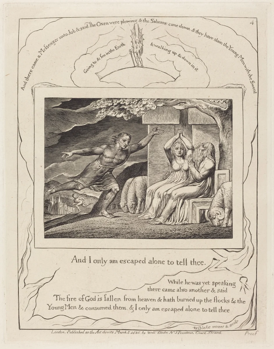 The Messengers Tell Job of His Misfortunes by William Blake, print, 1825