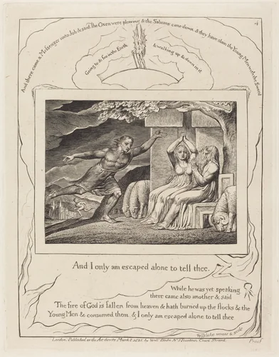 The Messengers Tell Job of His Misfortunes by William Blake, print, 1825