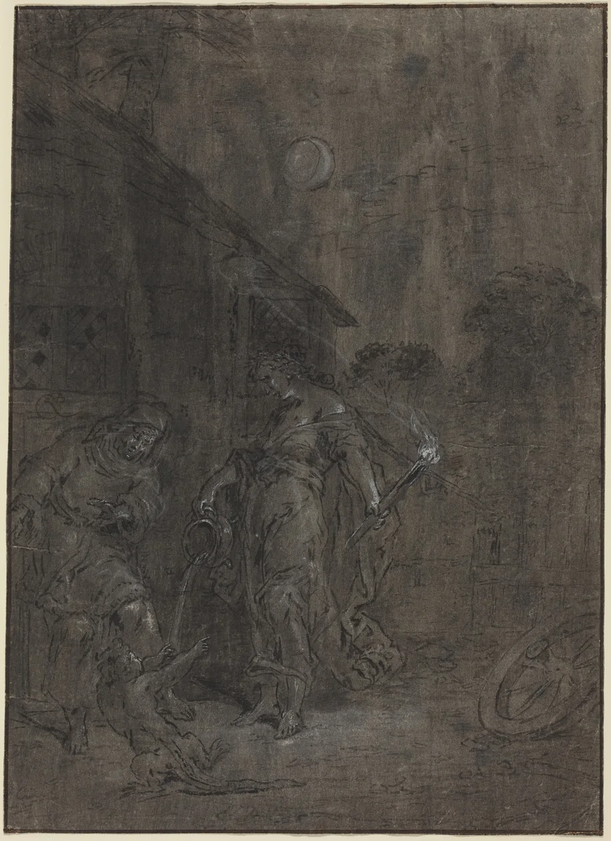 Stellio Changed into a Lizard by Ceres by Leonard Bramer, drawing, 1596-1674