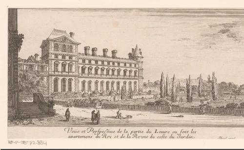 Gezicht op het Louvre vanaf de tuinen by Israël Silvestre, print, 1650-1655