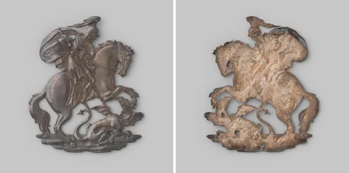 Versiering koppelplaat Schutterij Sint Joris te Dordrecht by anonymous, metalwork, 1784