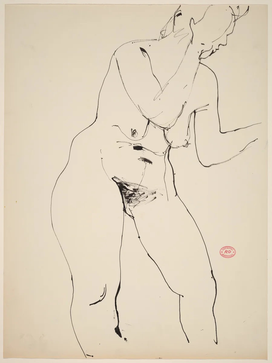 Untitled [female nude standing and gesturing] by Richard Diebenkorn, drawing, 1955-1967