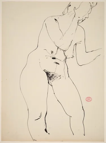 Untitled [female nude standing and gesturing] by Richard Diebenkorn, drawing, 1955-1967