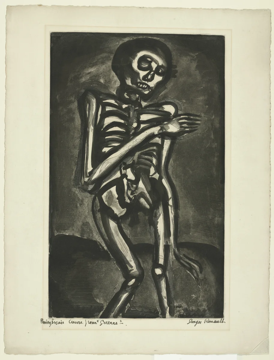 Trial proof for Death Took Him As He Rose From His Bed of Nettles, plate XLV from Miserere by Georges Rouault, print, 1922