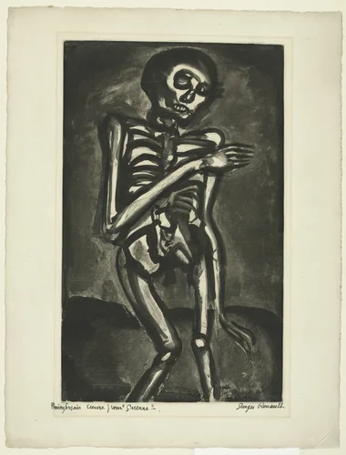 Trial proof for Death Took Him As He Rose From His Bed of Nettles, plate XLV from Miserere by Georges Rouault, print, 1922