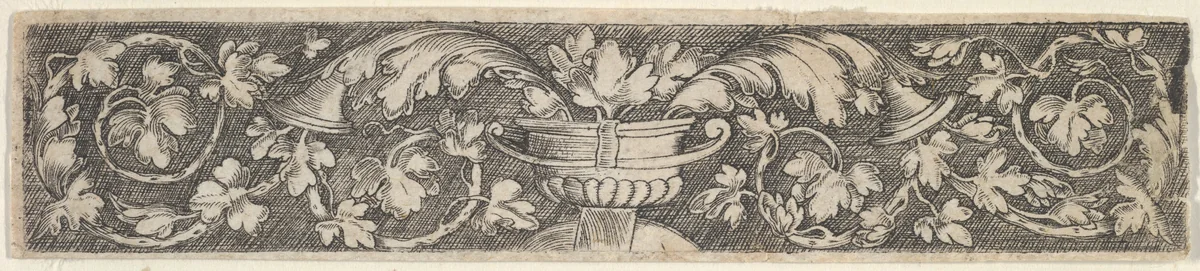 Copy of a Horizontal Panel with Tendrils Growing Outwards from a Vessel at Center by Jacob Binck, print, 1521-1600